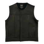 Front view of Legendary Classic NCP Fitted Leather Club Style Motorcycle Vest with clean finish, made in USA