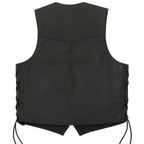 Back view of the Legendary Club Style leather vest showing clean panel design and adjustable side lacing