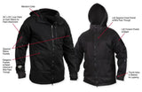 Labeled diagram of Legendary Concealer Hoodie showcasing tactical pocket placements and functional design, Made in USA