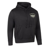 Legendary Custom Cuts Best Damn Motorcycle Hoodie in black by Legendary USA, front view with chest logo and kangaroo pocket, made in USA