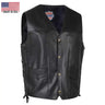 Legendary Dixon men’s leather motorcycle vest front view with snap button closure, made in USA