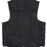 Back view of the Legendary Gunslinger leather vest showing clean design with subtle braided detailing and side lacing