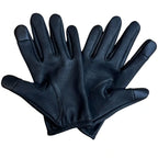 View of glove palms showing leather texture and touchscreen fingertips, Made in USA