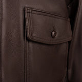 Side-entry hand warmer pocket detail on Legendary Hellcat G-1 leather flight jacket, made in USA