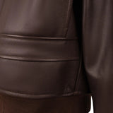 Ribbed waistband detail on Legendary Hellcat G-1 leather flight jacket, made in USA