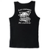 Back view of Legendary USA black motorcycle tank top with Live Legendary Die Legendary graphic featuring motorcycle and palm tree design