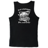 Back view of Legendary USA black motorcycle tank top with Live Legendary Die Legendary graphic featuring motorcycle and palm tree design