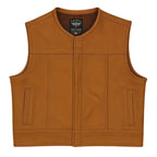 Front view of Legendary LowLife NCP cropped fitted motorcycle vest in American bison leather, made in USA