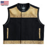 Front view of Legendary LowLife NCP American Python and black canvas club style motorcycle vest with exotic trim, made in USA