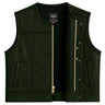 Legendary LowLife NCP black leather club style vest with front zipper and snaps shown open, perforated liner visible, made in USA