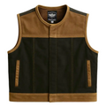 Legendary LowLife NCP Canvas & Leather Cropped Fitted Club Style Motorcycle Vest - Tobacco Brown