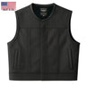 Front view of Legendary LowLife NCP Perforated Leather Motorcycle Vest, cropped and fitted club style, Made in USA