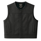 Front view of Legendary LowLife NCP Perforated Leather Motorcycle Vest, cropped and fitted club style, Made in USA