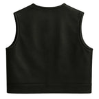 Back view of Legendary LowLife NOP Black Leather Motorcycle Vest with clean panel ideal for patches, made in USA