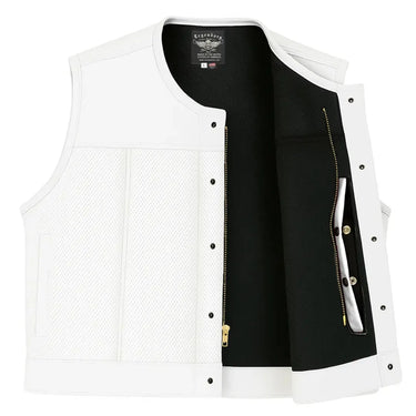 Open front view showing black mesh lining, snap closure, zipper, and concealed carry pocket