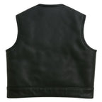 Back view of Legendary Lowlife Z black cropped fitted leather motorcycle vest, made in USA