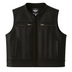 View of Legendary Lowlife Z black cropped leather motorcycle vest with two chest zipper pockets and hand pockets, made in USA