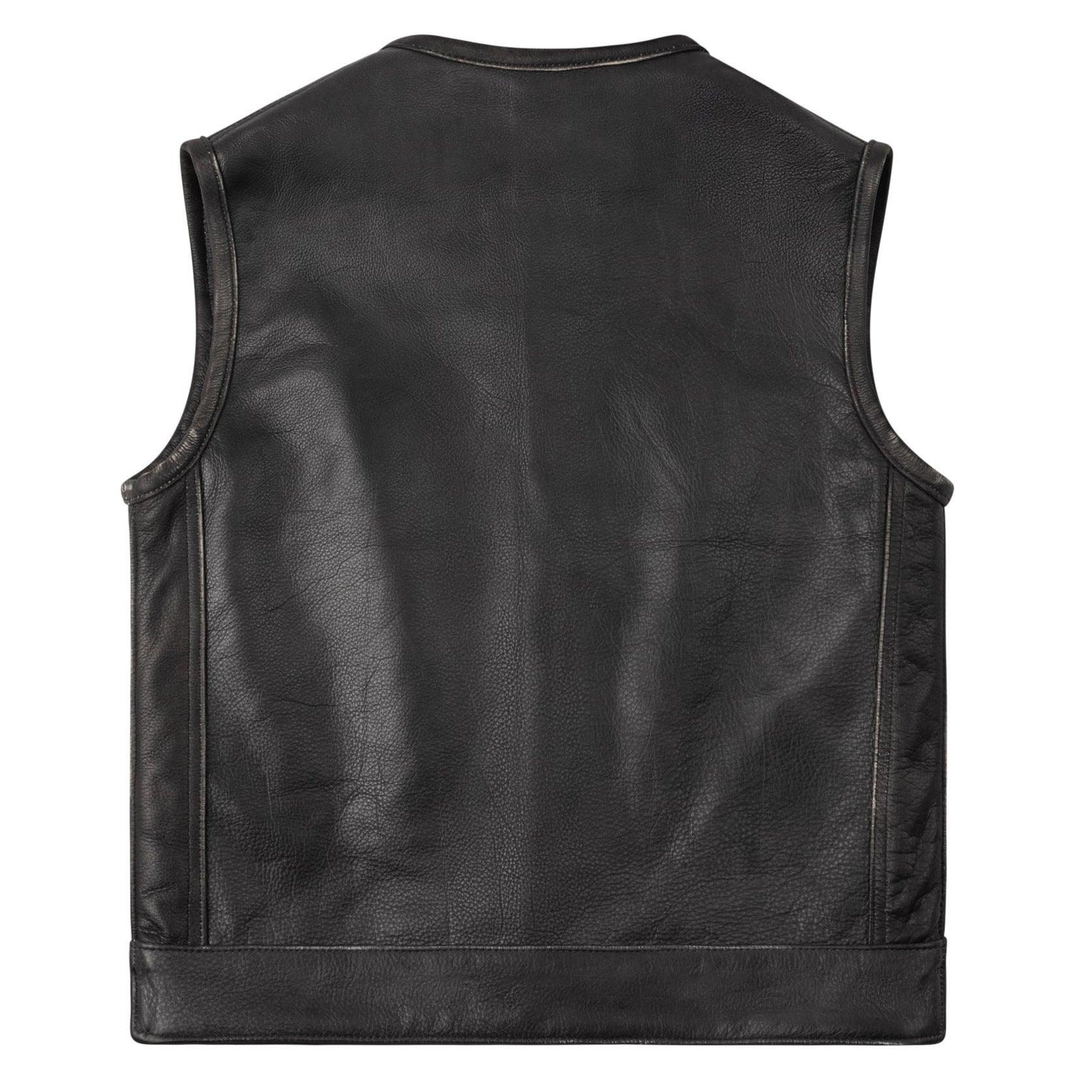 'Neckless Outlaw' Men's Aged Leather Motorcycle Vest | Legendary USA 'Neckless Outlaw' Men's Aged Leather Motorcycle Vest | Legendary USA