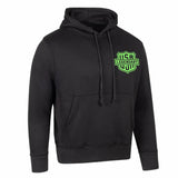 Legendary black hoodie with neon green USA shield logo on chest, pullover style