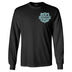 Black long sleeve shirt with light blue Legendary USA shield logo on chest, made in USA