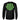 Back view of black long sleeve shirt with large neon green Legendary USA shield logo, made in USA