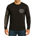 Front view of Legendary Night Owl long sleeve black riding shirt with reflective USA Legendary logo and Stay Legendary text on sleeve