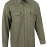 Legendary OG Extra Heavyweight solid olive drab flannel riding shirt with button front and dual chest pockets, made in USA