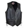 Legendary Peacekeeper men's vintage leather motorcycle vest front view with snap button closure and gun pockets, made in USA