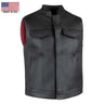 Legendary USA Reaper Club Style men's leather motorcycle vest with black finish, snap and zipper closure, made in USA