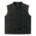 Legendary Reckless Outlaw men's aged leather motorcycle vest front view with snap closure and chest pockets, made in USA