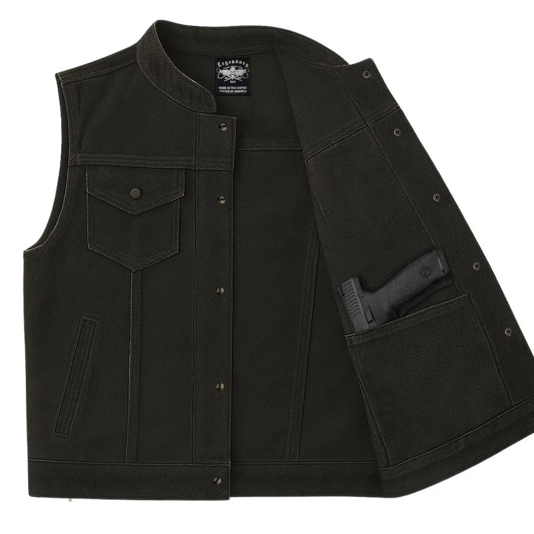 Legendary Revolution Men's Black Denim Motorcycle Vest