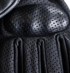 Close-up of perforated knuckle armor on Legendary Uppercut Deerskin motorcycle gloves for added protection, Made in USA