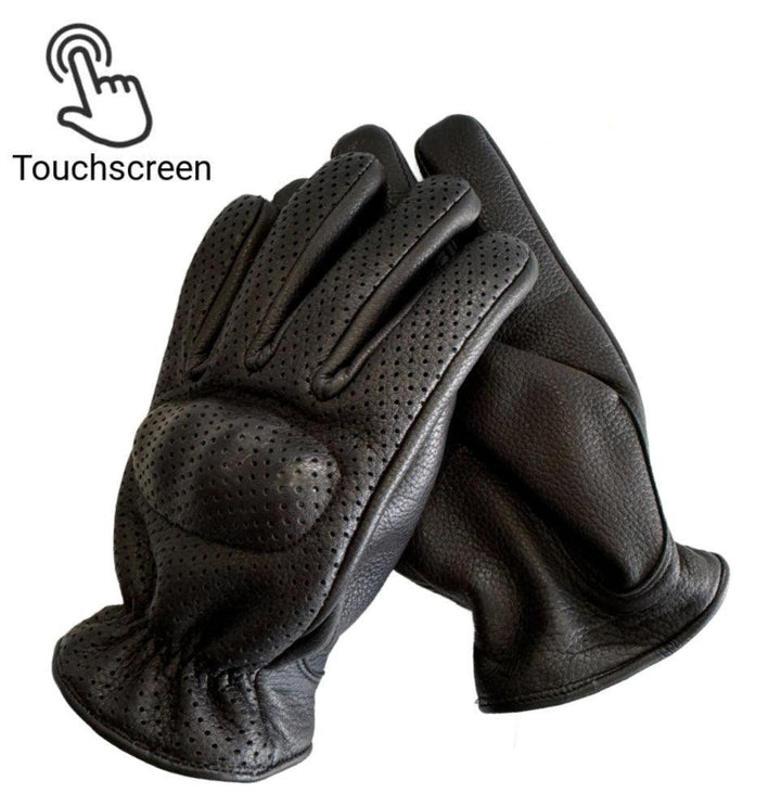 Legendary 'Uppercut' Deerskin Short Wrist Perforated Knuckle Defense Touchscreen Motorcycle Gloves - Legendary USA