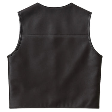Back view of Legendary Beatdown fitted leather club vest – clean, minimal design – made in USA