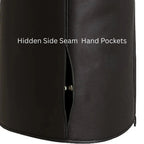 Close-up of hidden side seam hand pocket detail on Legendary Beatdown leather vest – made in USA
