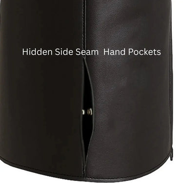 Close-up of hidden side seam hand pocket detail on Legendary Beatdown leather vest – made in USA