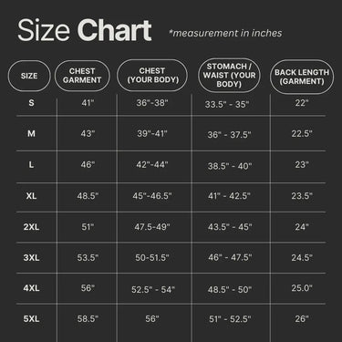 Size chart for Legendary Beatdown fitted club-style leather vest – measurements in inches – made in USA