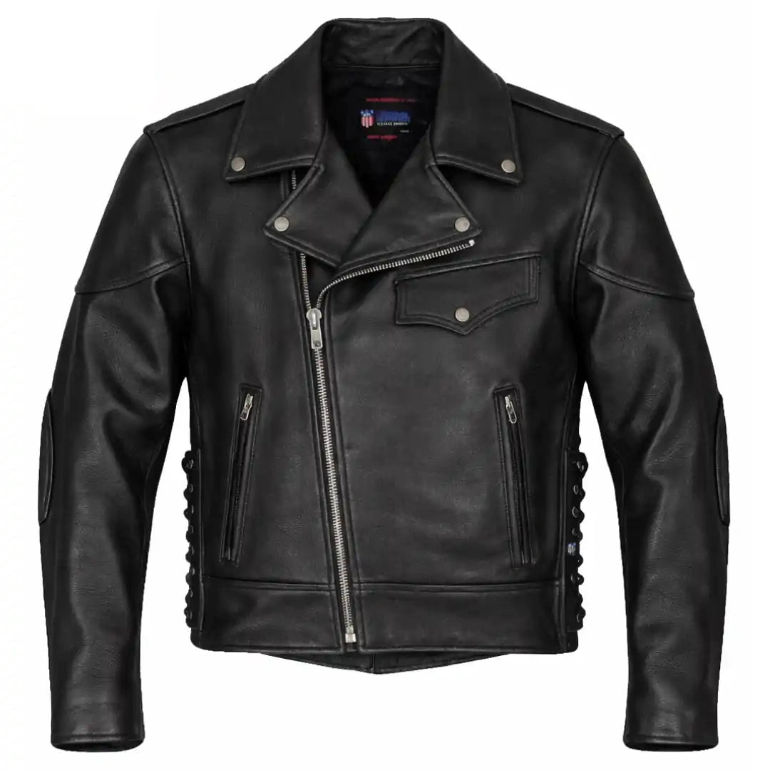Legendary Black Hills Mens Leather Motorcycle Jacket| Legendary USA Black / 56