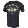 Back view of the Legendary USA Custom Leather Cuts Motorcycle T-Shirt with large skull and wings graphic – made in U
