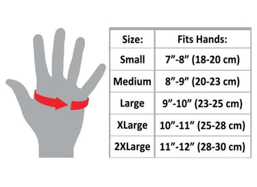 Hand sizing chart for Legendary USA motorcycle gloves with wrist measurement guide for perfect fit, made in USA