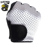 Back view of closed fist wearing Legendary USA Illest Dozer glove featuring vented white deerskin and outseam construction, made in USA