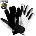 Alternate angle of Legendary ventilated white deerskin gloves, with hardware and stitching visible