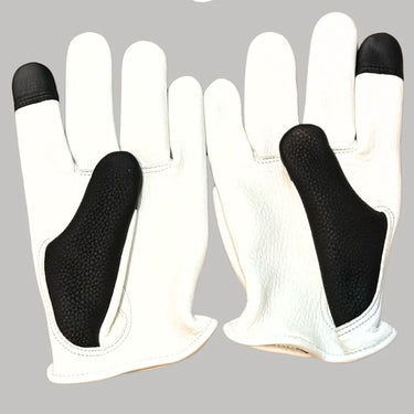 Touchscreen-compatible palm side of Legendary Spitfire deerskin motorcycle gloves, made in USA