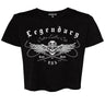 Front view of the Legendary USA Women’s Chill Out Biker Chick Shirt in black with white winged skull biker graphic, Made in USA