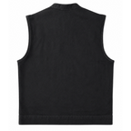 Legendary 'Nightshift' Black Denim Vest back view showing the black cotton panel made in USA