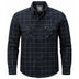 Black plaid shirt with a brand logo on a white background
