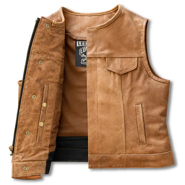 Construction detail of Legendary Lowlife women's club style leather motorcycle vest