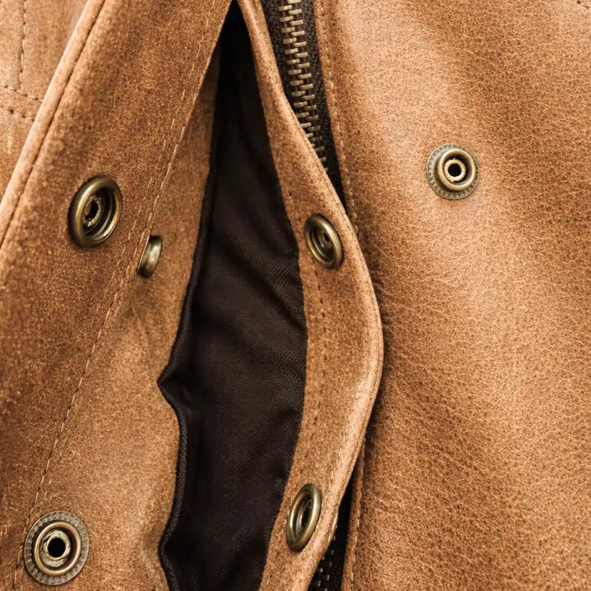 Interior lining of the Legendary Lowlife 'Dakota' Women's Raw Leather Vest showing the pockets and finish