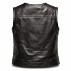 Alternate angle of Legendary Lowlife women's club style motorcycle vest, highlighting stitching and material grain