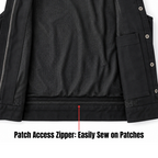 Interior lining of the Legendary 'Nightshift' Black Denim Vest showing the pockets and finish made in USA